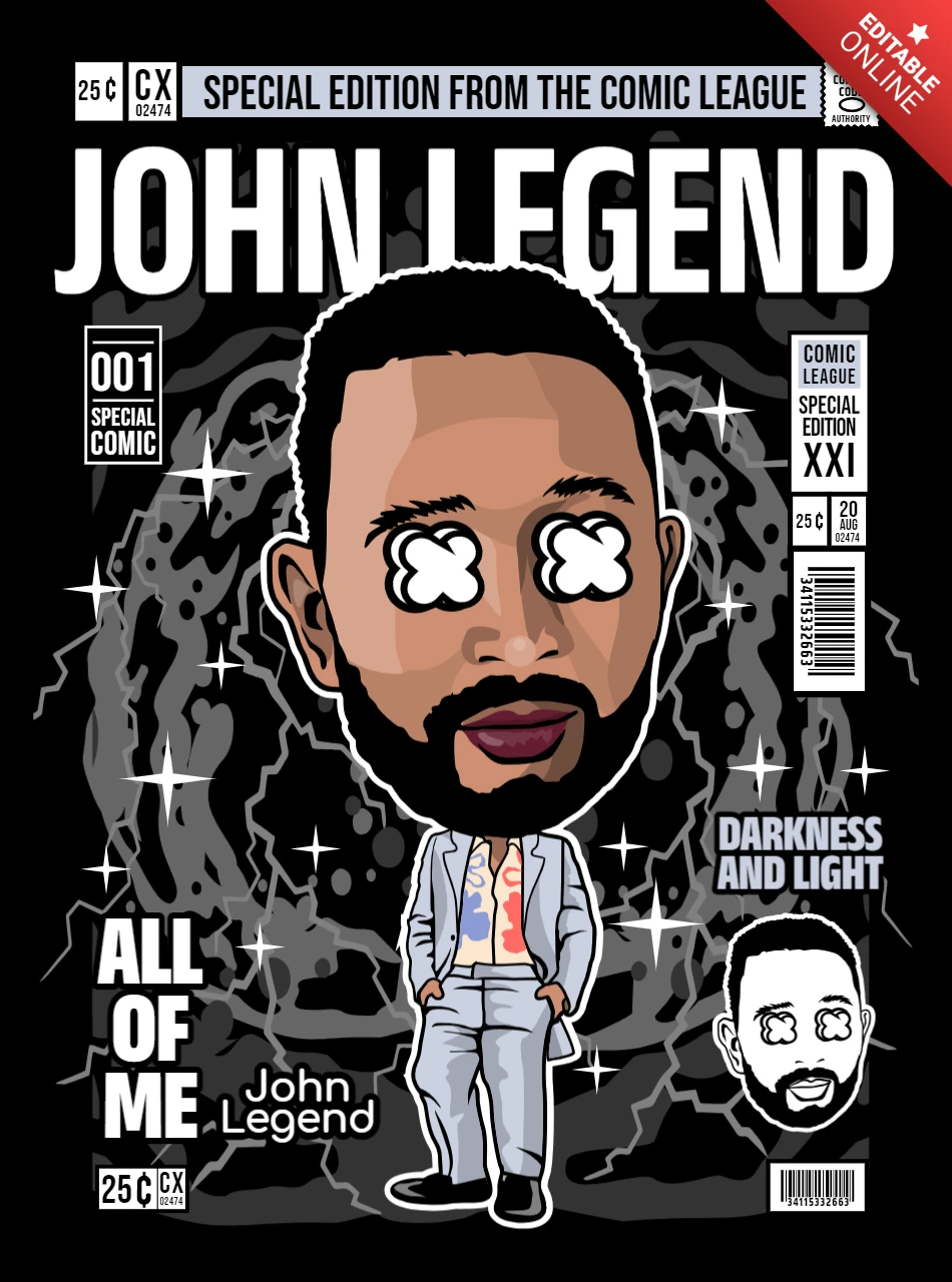 John Legend Cartoon Character Magazine Cover Design Template