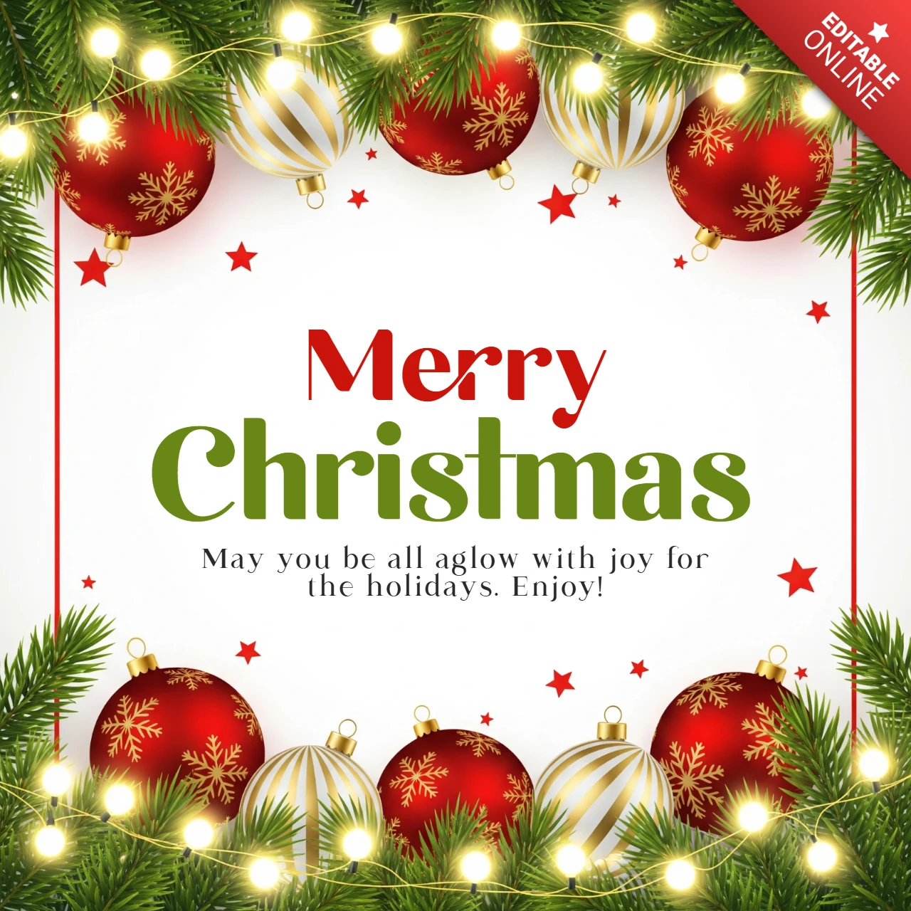Seasonal Greeting Card Festive Green Background with Garland and Lights Framing Warm Christmas Sentiment Design Template