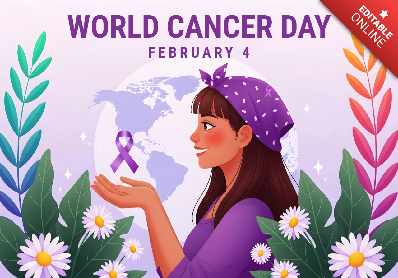 Plantilla de concienciación del día mundial del cáncer con diseño floral para carteles