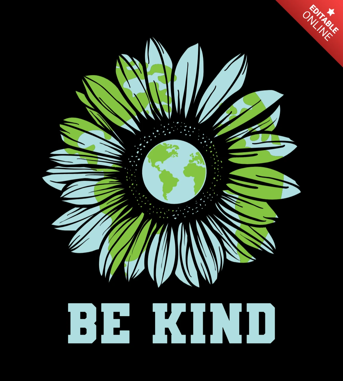 Be Kind Earth And Flower Hippie T-shirt Design Template