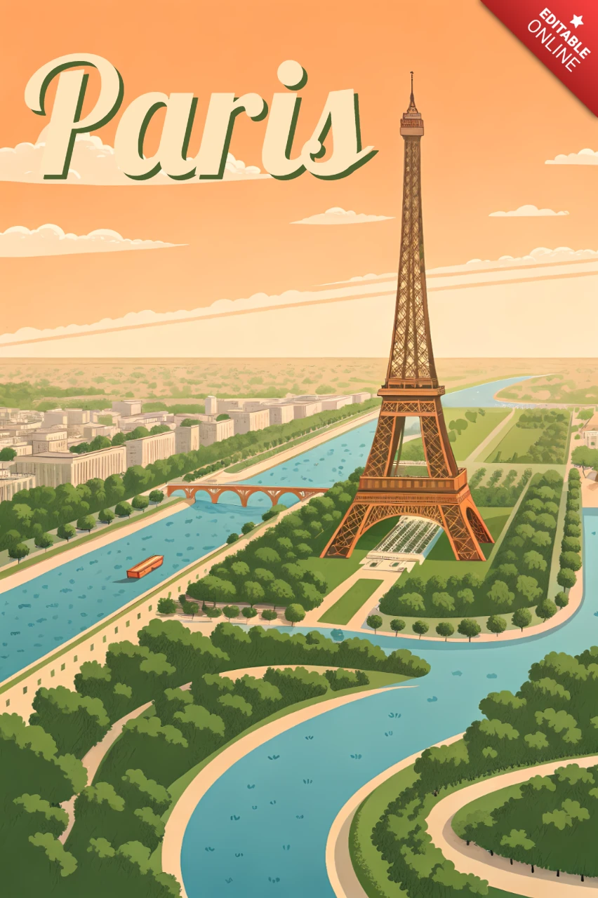 Template de design vintage de Paris para pôsteres de viagem