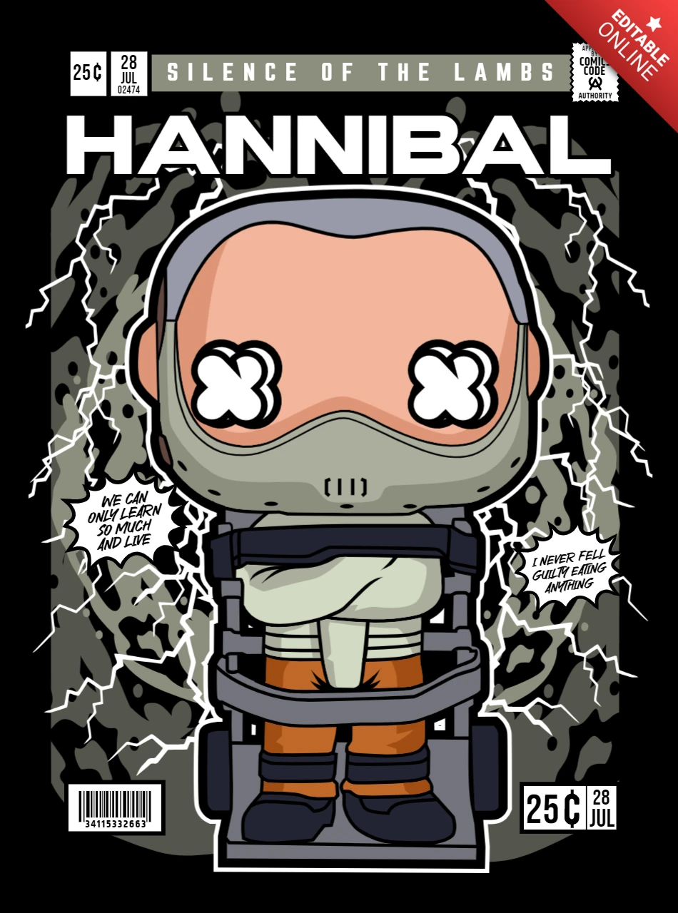 Plantilla de diseño de portada de revista del personaje de dibujos animados Hannibal