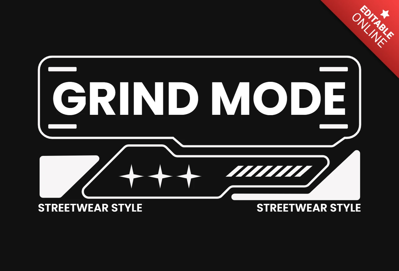 Grind mode streetwear tipografia urbana com trio de estrelas e design de camiseta com acentos diagonais.