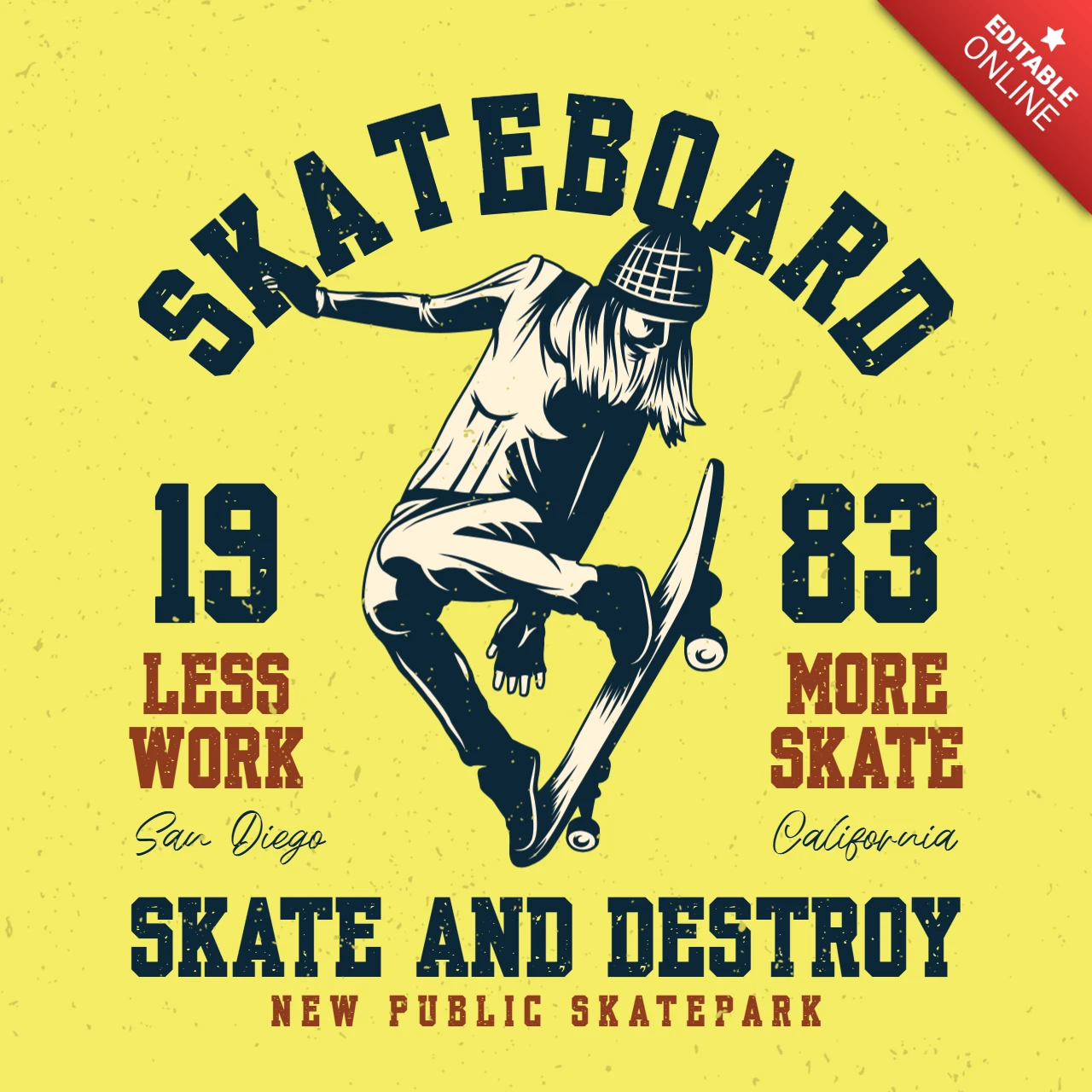 Ragazza che vola sullo skateboard modello di maglietta