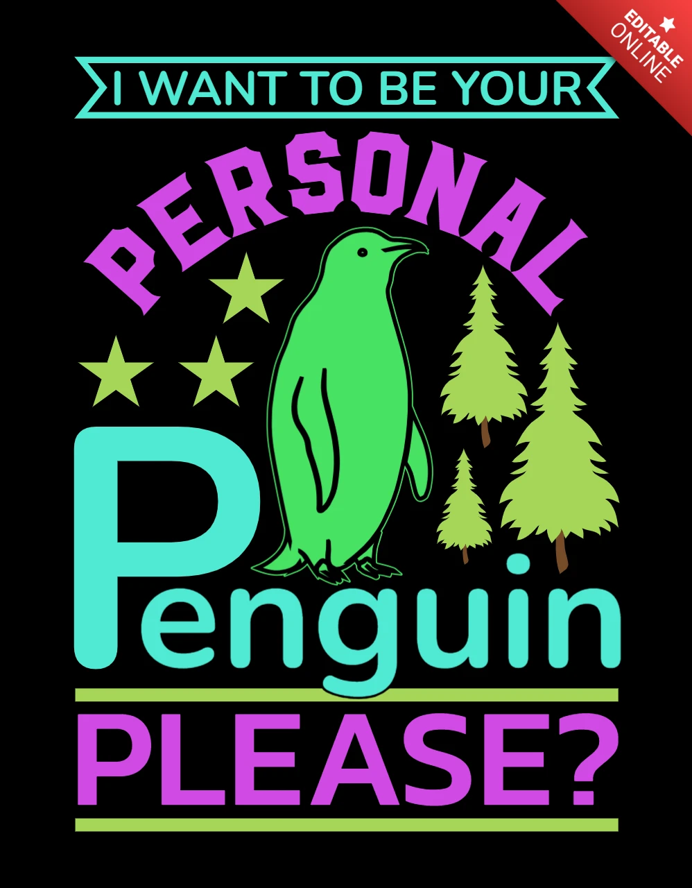 Colorful Cartoon Penguin Design Template: Fun and Playful Editable Art