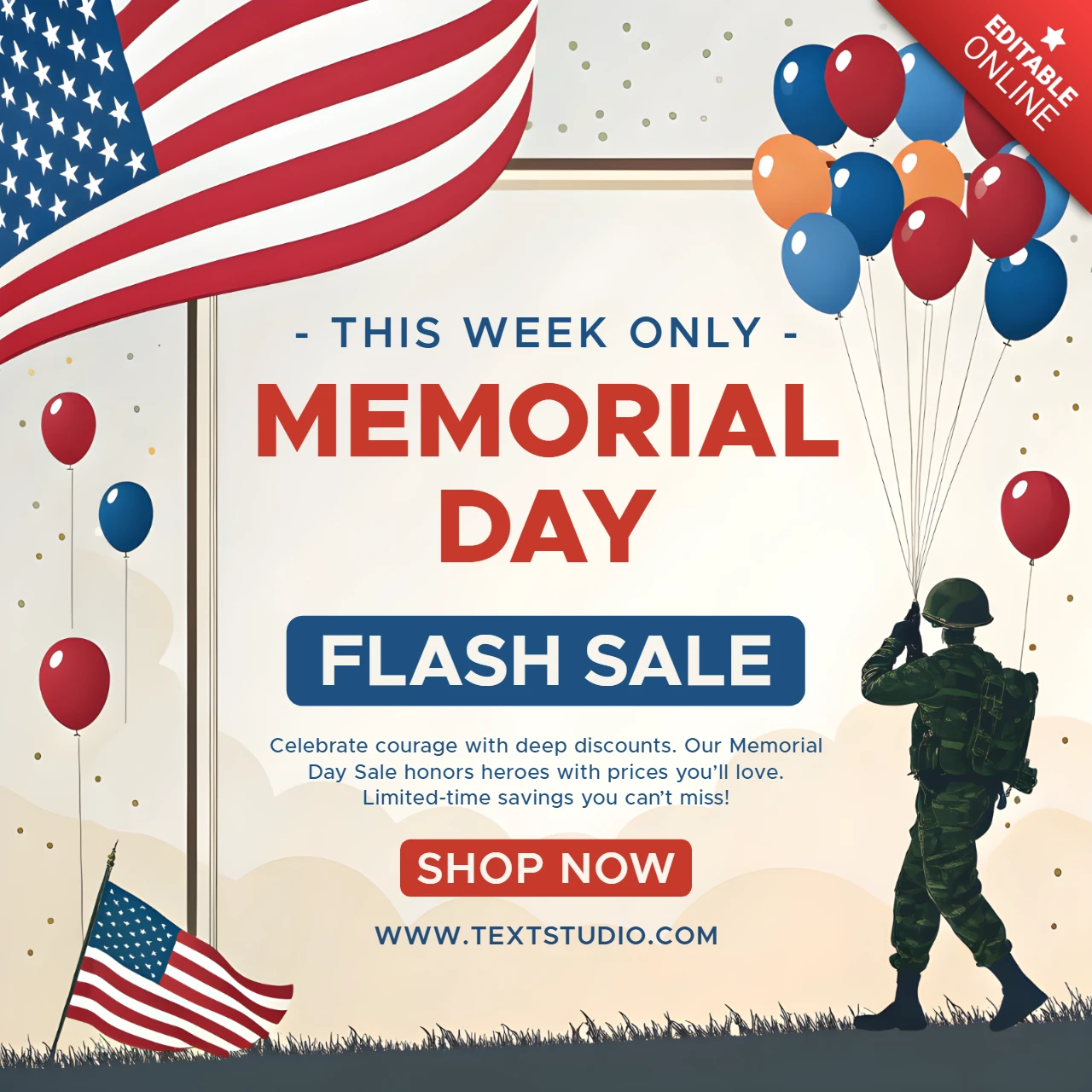 Patriotic Memorial Day Sale Template – Editable Design for Celebrating Heroes