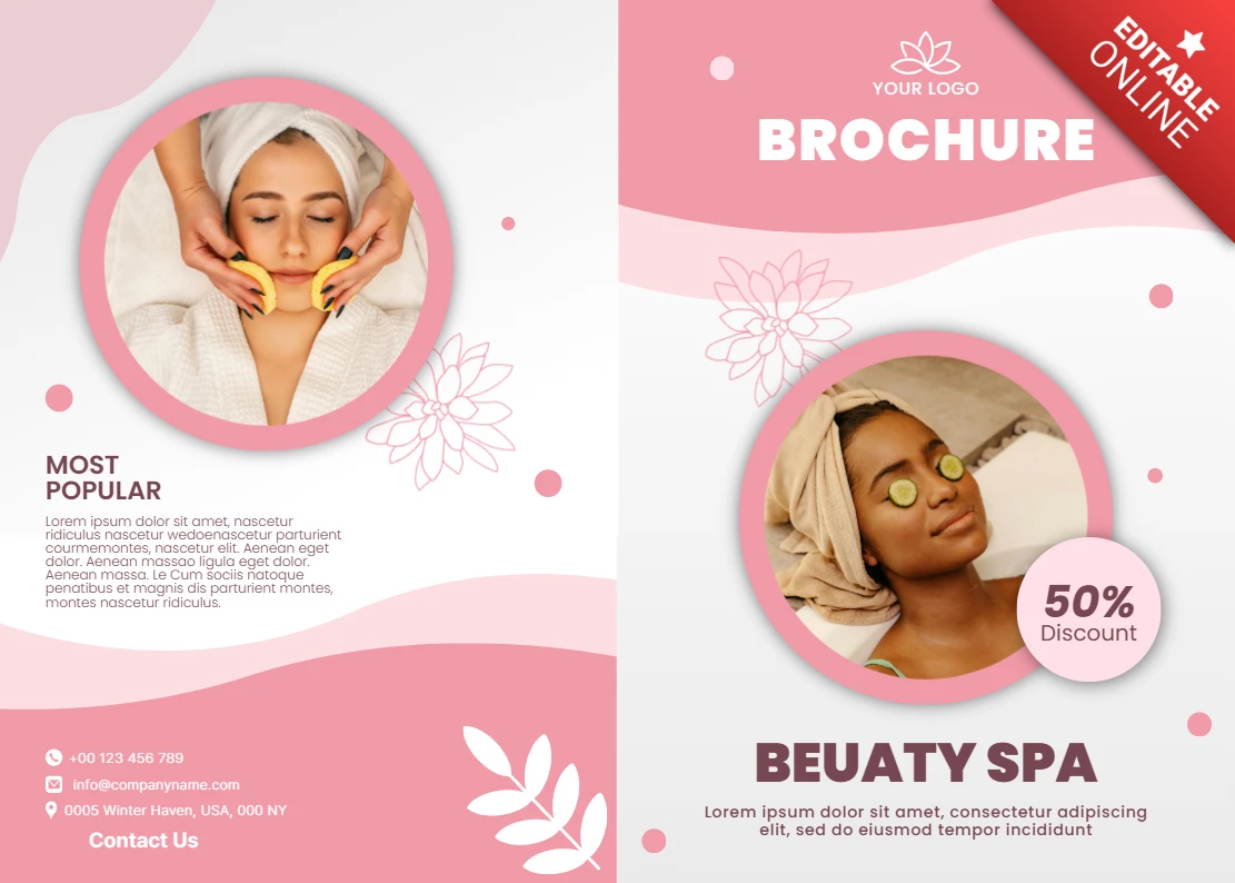 Template di brochure spa elegante con design floreale per servizi di bellezza