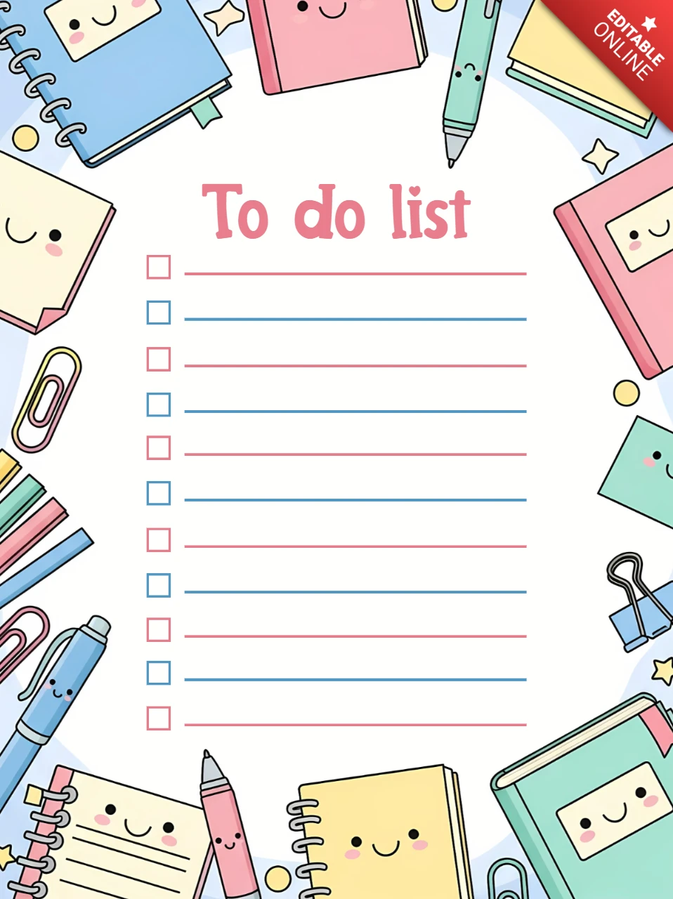 Colorful Kawaii To Do List Template Design for Stationery and Planning