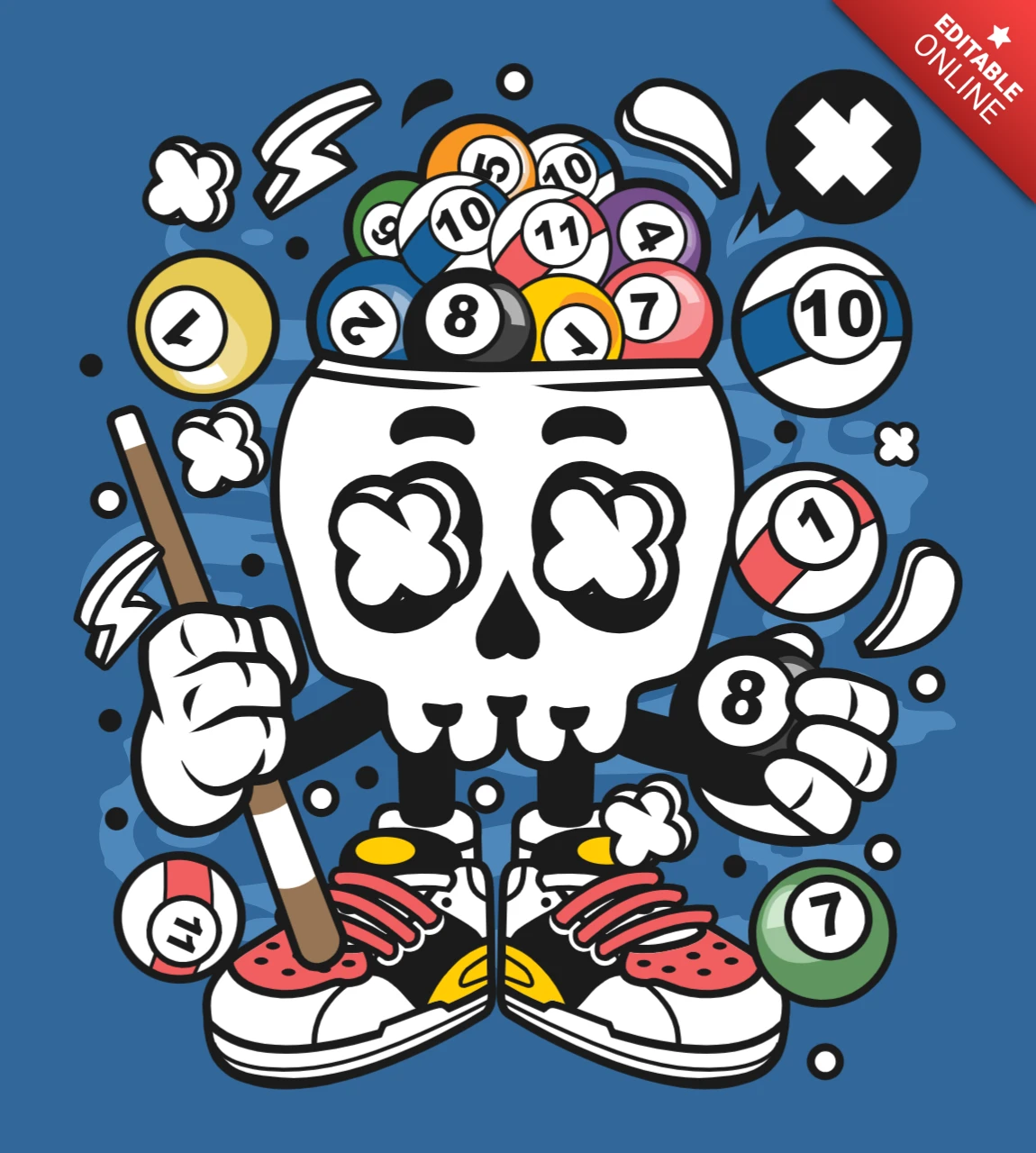 Billiard Skull Cartoon Character Design Template