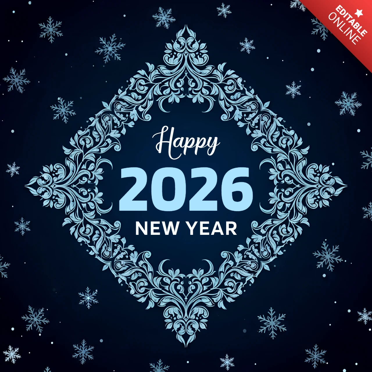 華やかな新年2026年デザインテンプレート、グリーティングカード用の装飾的なフレーム付き