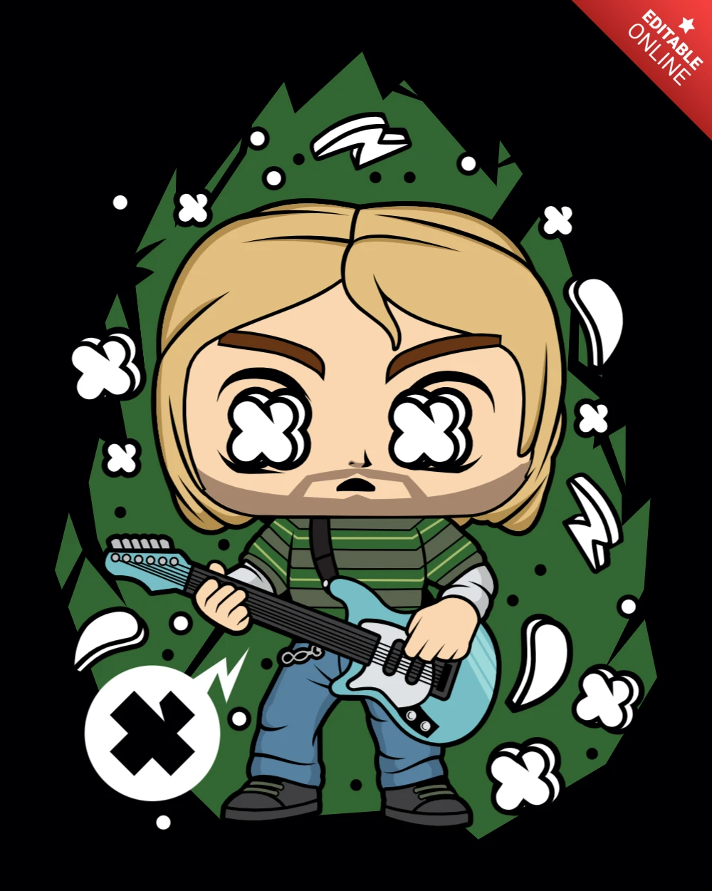 Plantilla de diseño de personaje de dibujos animados de Cobain