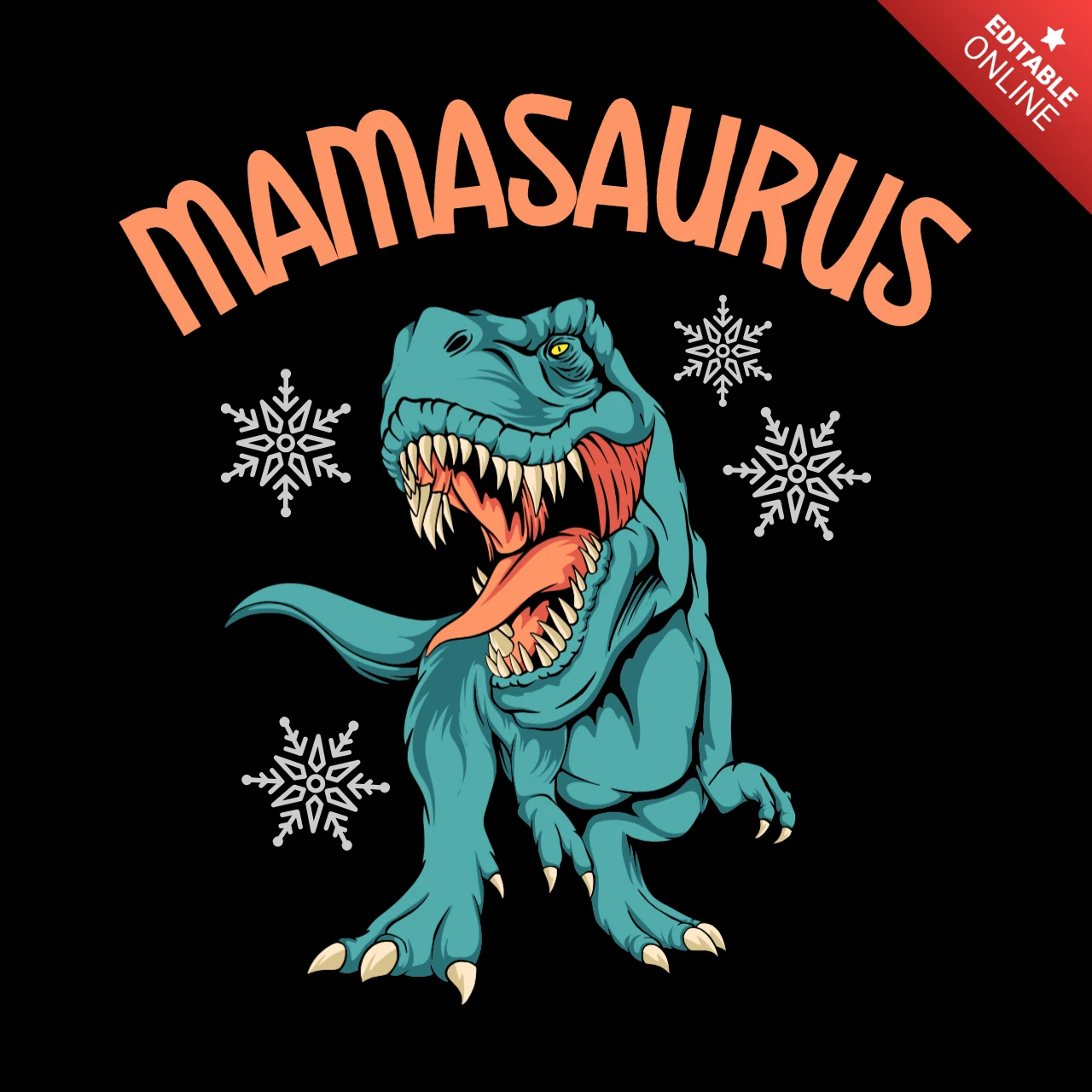 Design de camiseta da mamãe dinossauro natalina excêntrica com fundo nevado