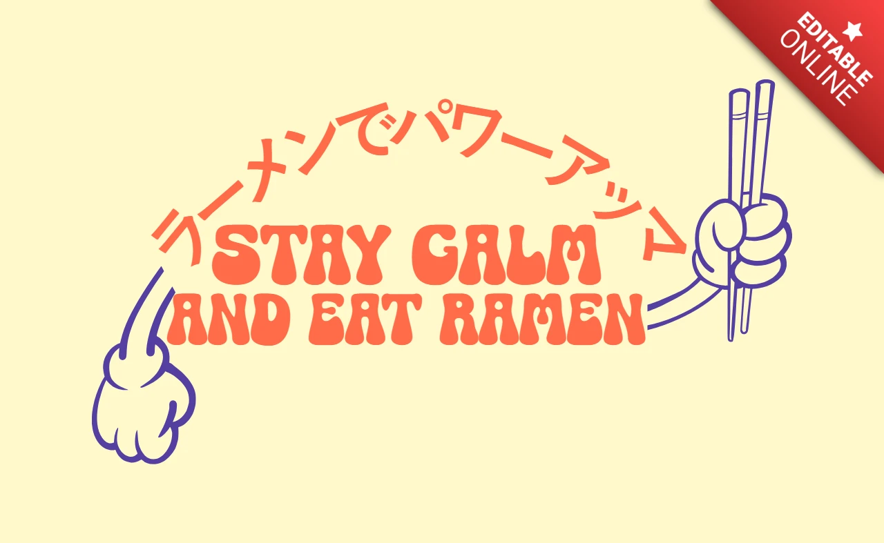 Modèle de design typographique rétro : restez calme et mangez des ramen