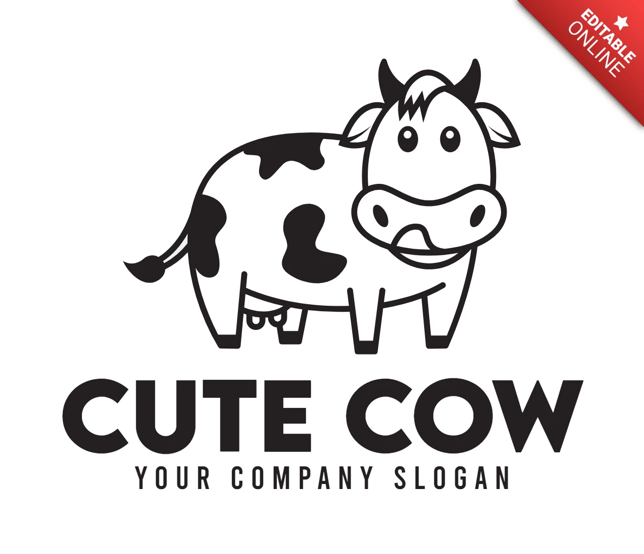 Cute Cow Logo Design Template Black