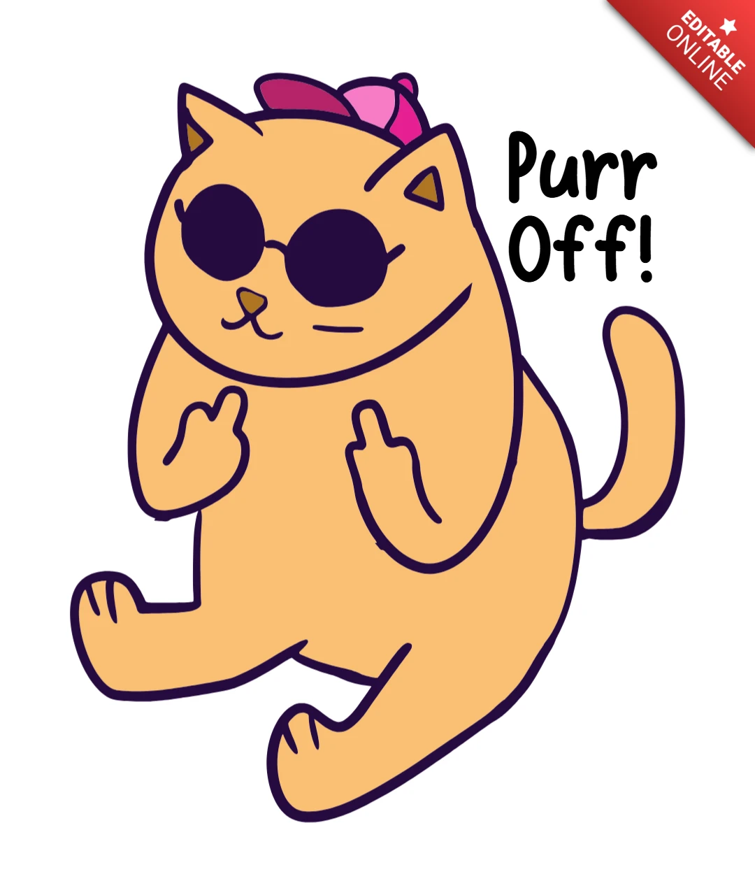 Purr Off! Rude Cat Cartoon for Funny Stickers & Rebel Aesthetic Merch T-Shirt Design Template