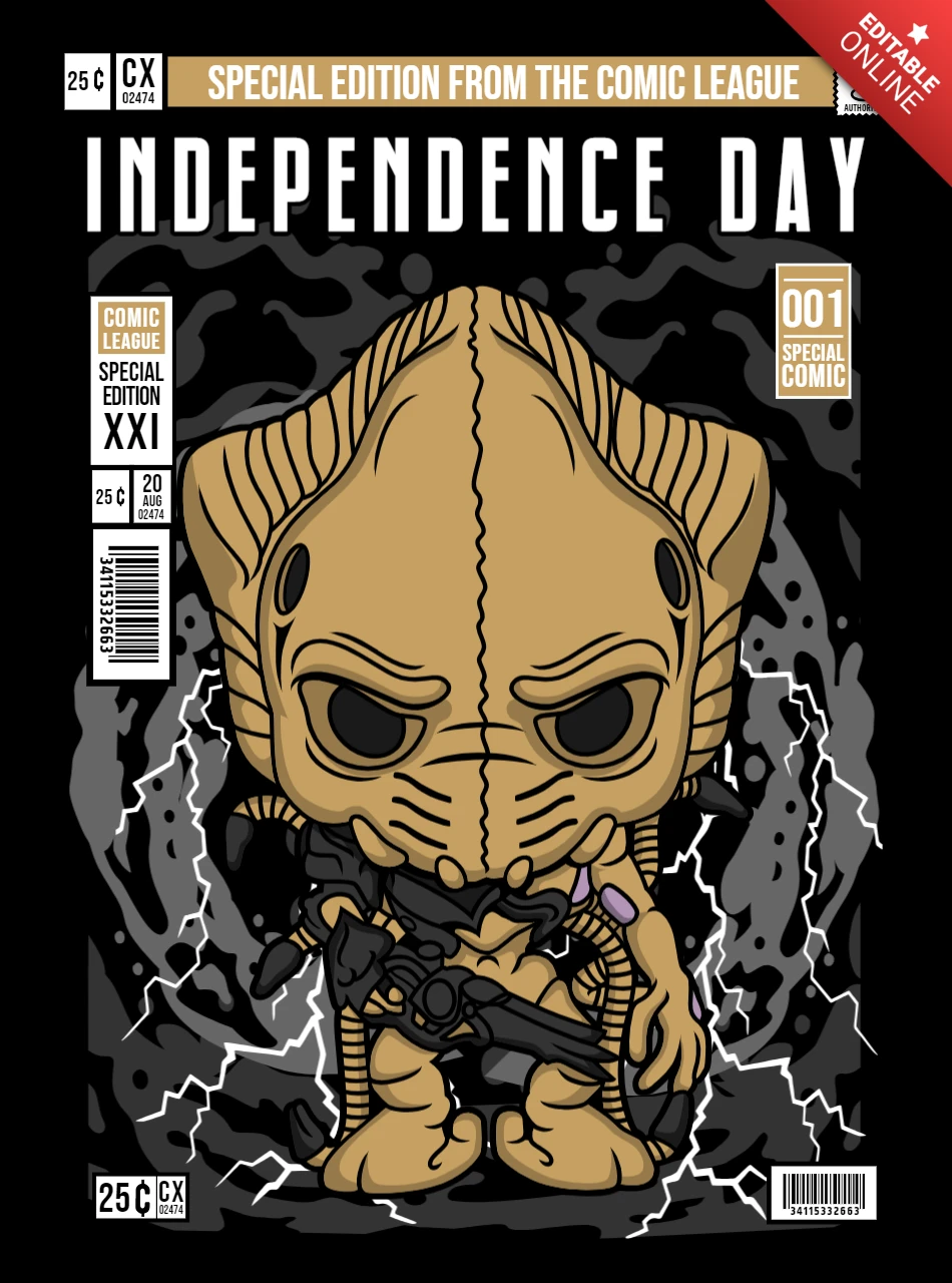Día de la Independencia personaje de dibujos animados plantilla de diseño de portada de revista