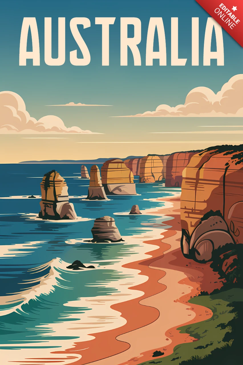 Template de design costeiro da Austrália para pôsteres de viagem