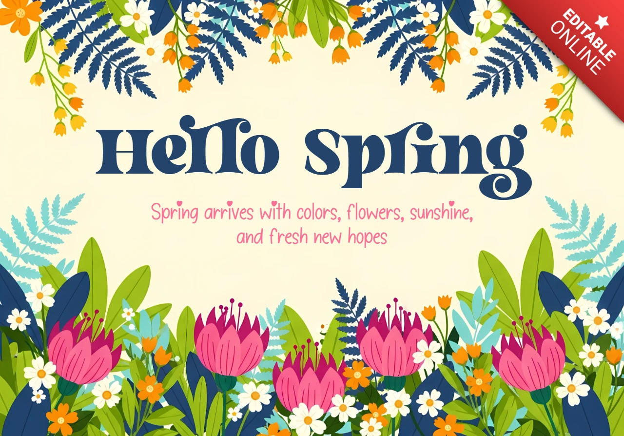 Modelo de design floral de primavera para cartões de saudação