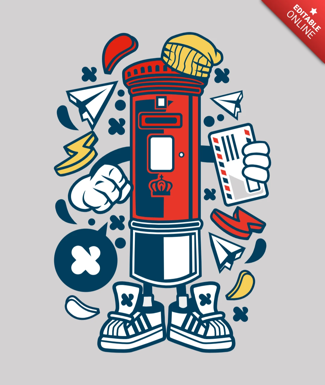 Postkasten cartoon charakter t-shirt design vorlage