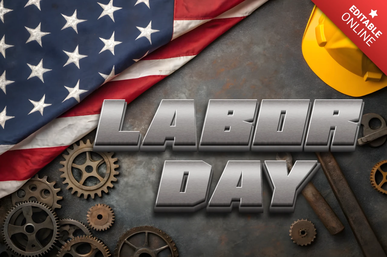 Industrial Labor Day Design Template with American Flag and Gears