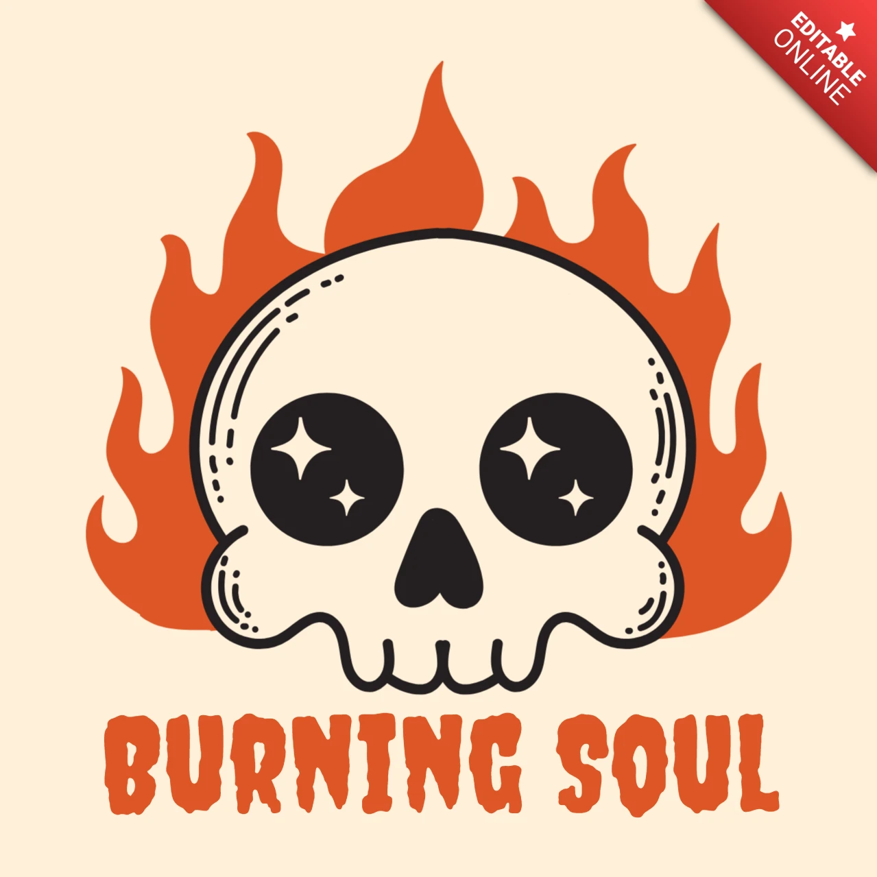 Burning Soul Skull Fiery Cartoon Head with Bold Quote for Edgy Streetwear & Dark Art Merch T-Shirt Design Template