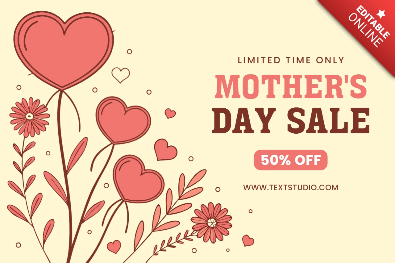 Charming Mother's Day Sale Template Design with Floral and Heart Elements