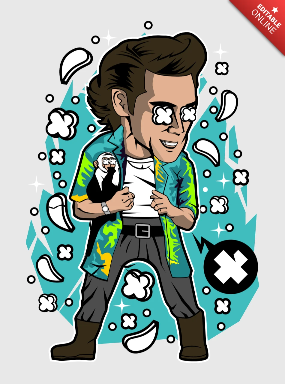Ace Ventura Cartoon Character Pop Culture T-shirt Design Template