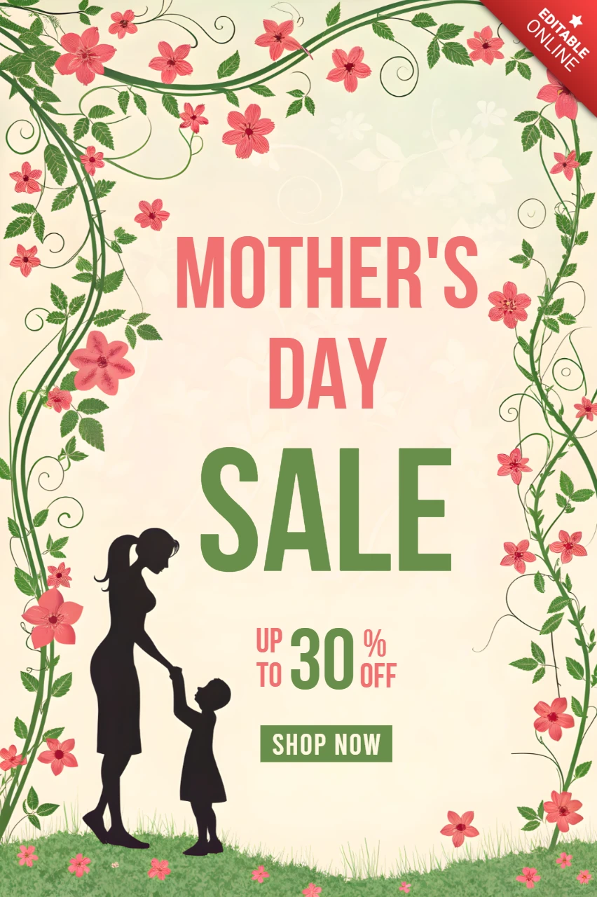 Modèle de vente de fleurs pour la fête des mères - graphique promotionnel modifiable pour les réductions