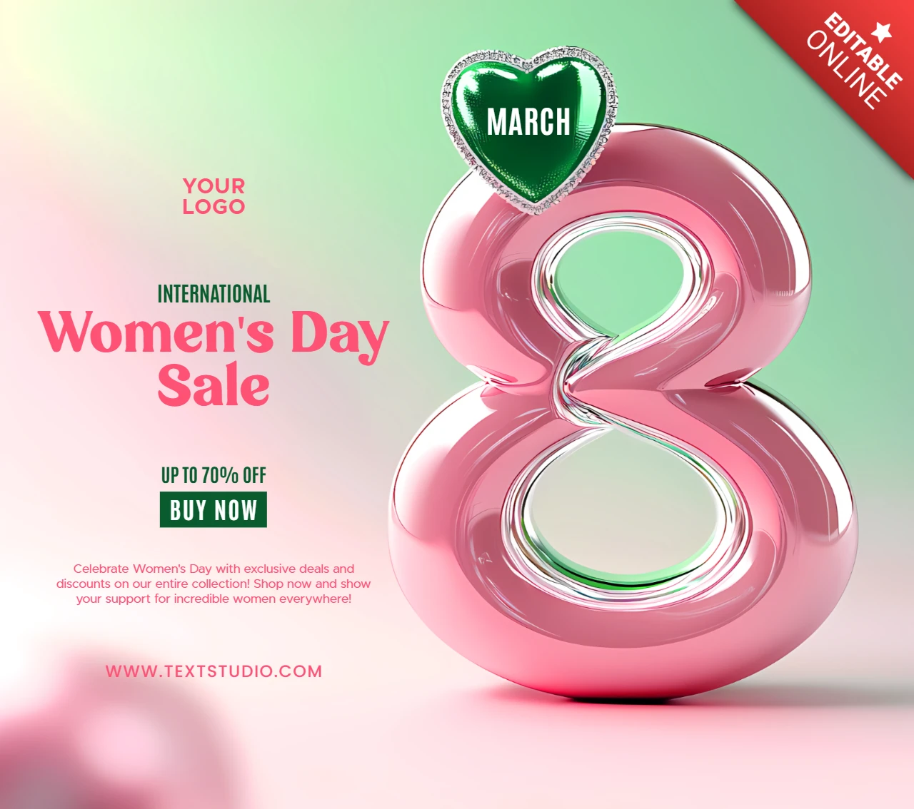 Big Glossy Eight for Women's Day Flyer Design Template in Pastel Colors