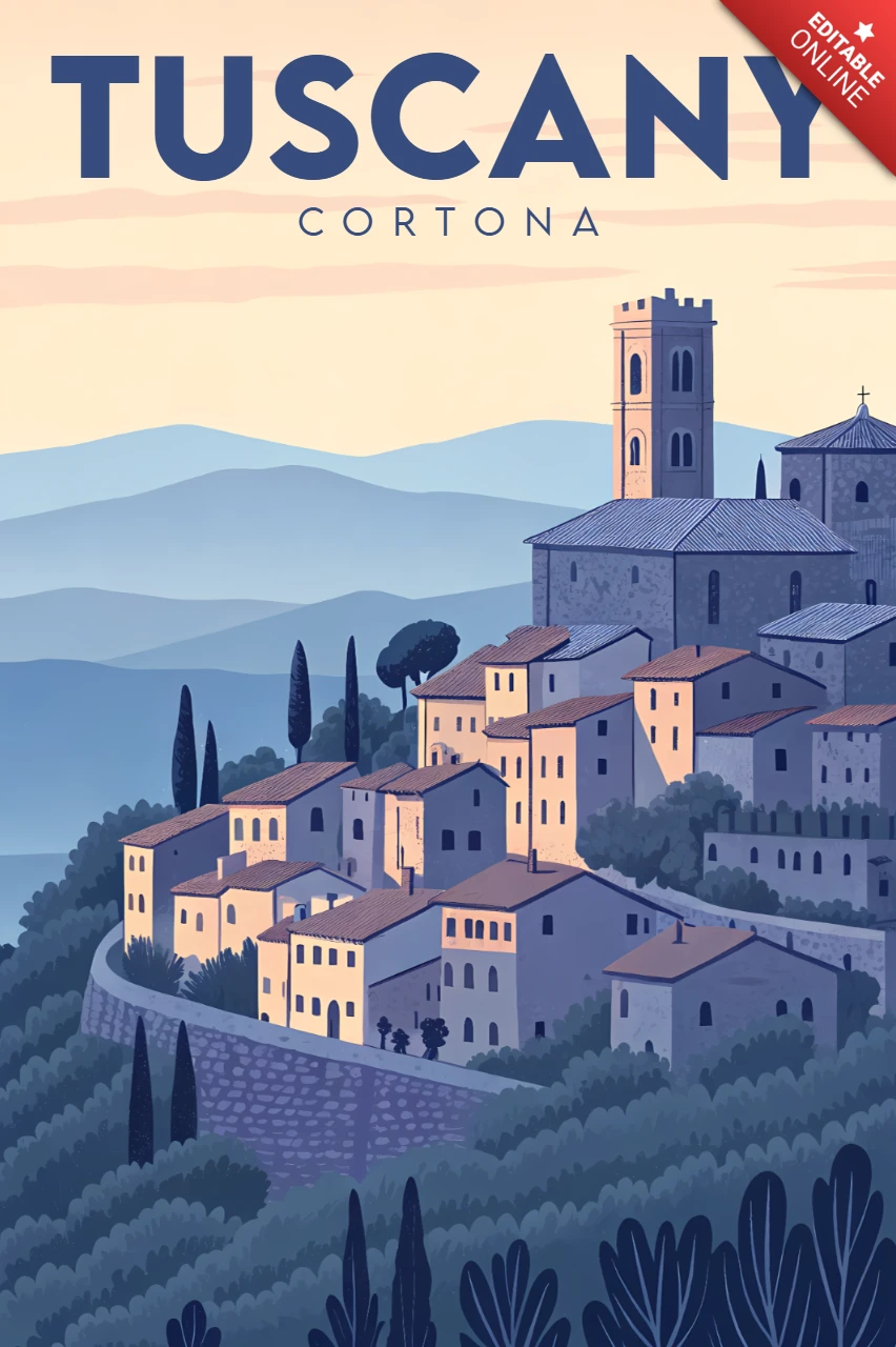 Toscana cortona design vintage template per poster di viaggio