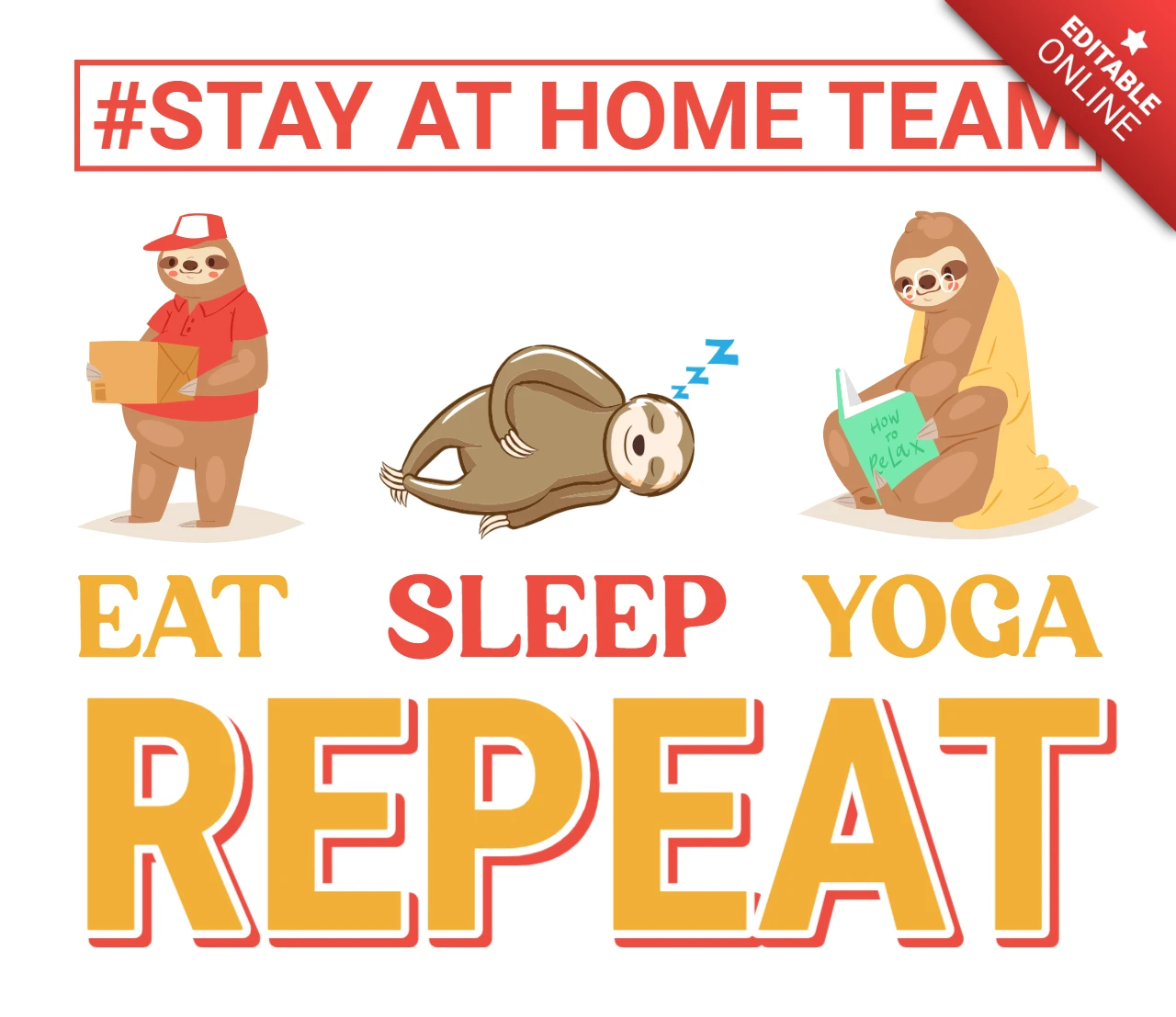 Eat, Sleep, Yoga Repeat Sloth T-Shirt Design Template