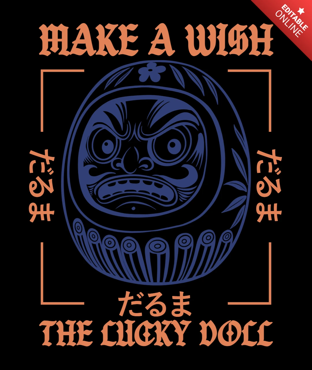Make a Wish with this Lucky Daruma Doll T-Shirt Design Template