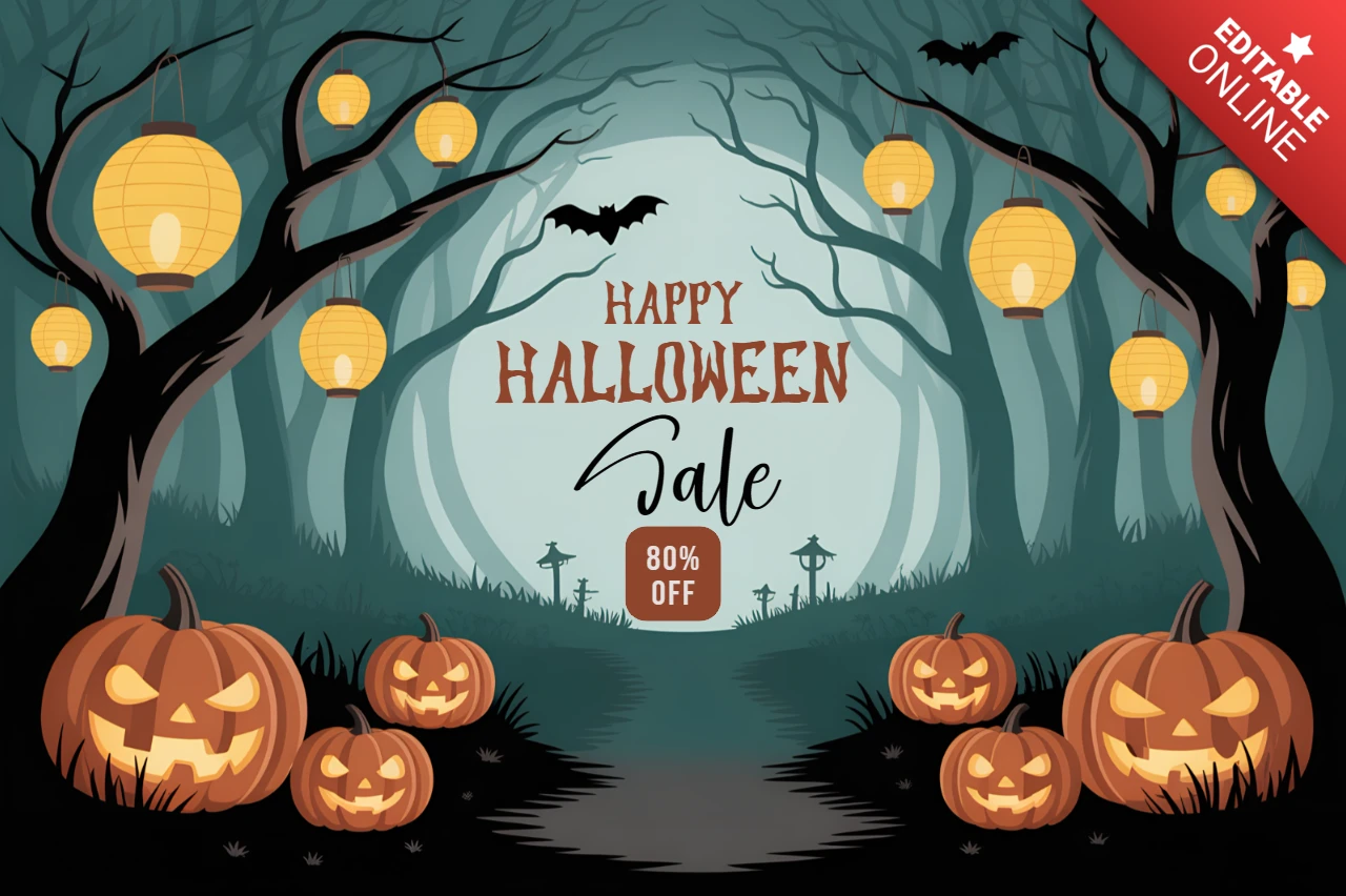 Spooky Halloween Design Template with Pumpkins and Lanterns for Promotional Flyers