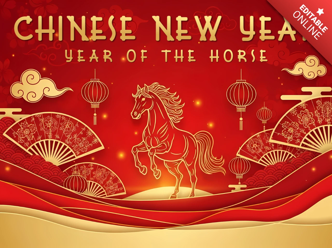 Modèle de design de cheval pour le Nouvel An chinois pour cartes de vœux festives