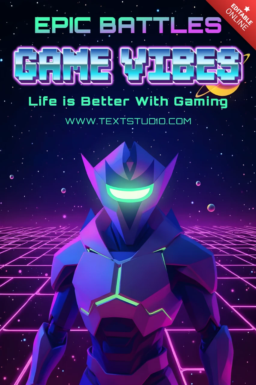 Retro Gaming Design Template for Posters Featuring Futuristic Character and Neon Aesthetics