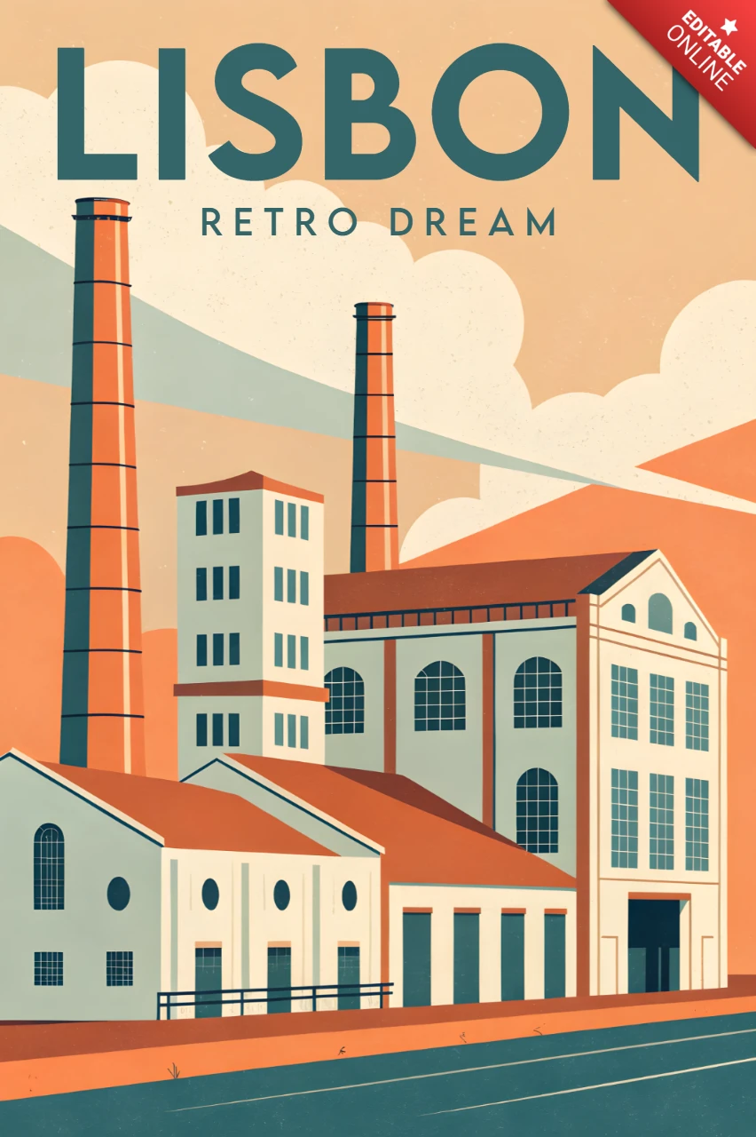 Modelo de design de paisagem urbana retro de Lisboa para pôsteres
