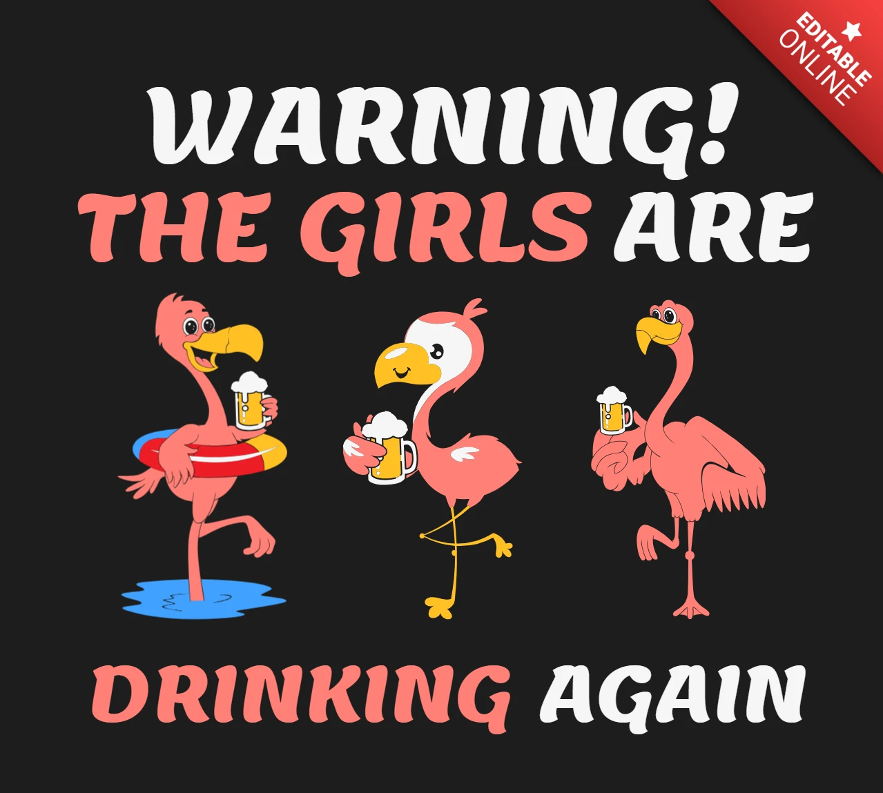 Flamingos trinken bier t-shirt design vorlage
