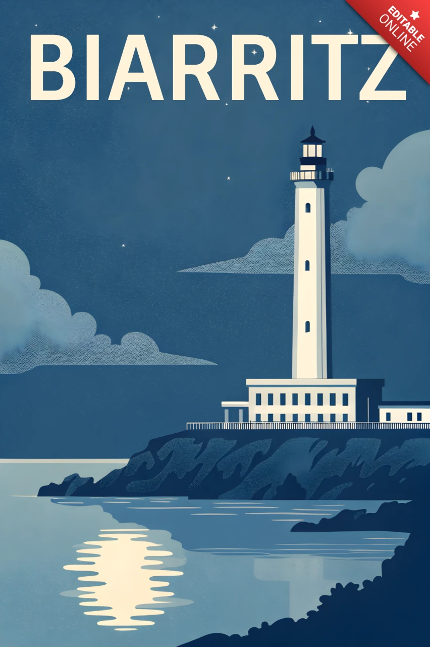 Template de design vintage de farol de Biarritz para pôsteres
