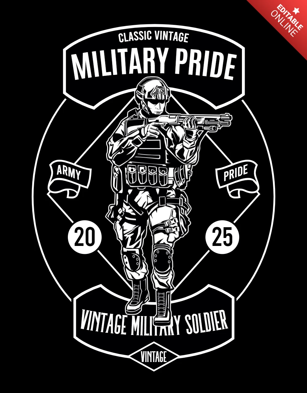 Classic Vintage Military Pride T-Shirt Design Template