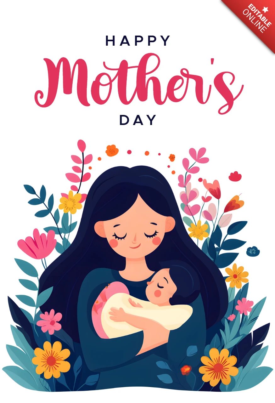 Plantilla de diseño de tarjeta caprichosa para el Día de la Madre con elementos florales
