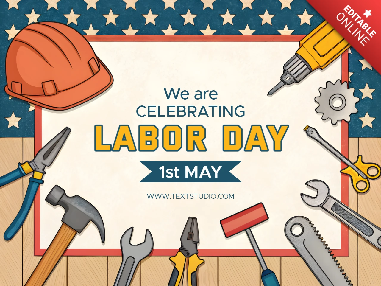 Labor Day Celebration Design Template with Tools and Patriotic Style