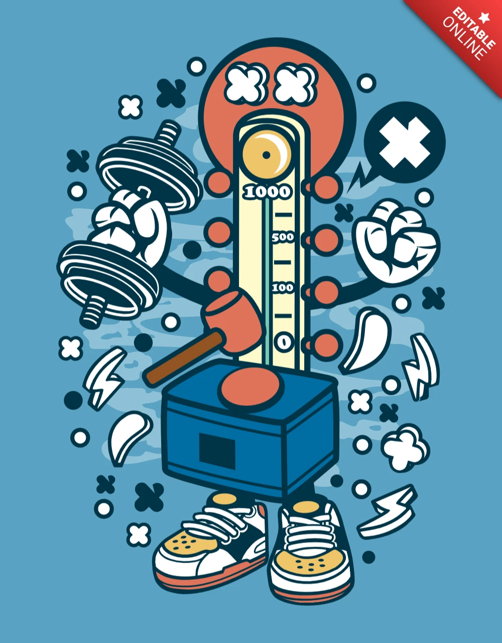 Hitting Hammer Cartoon Character Poster Design Template
