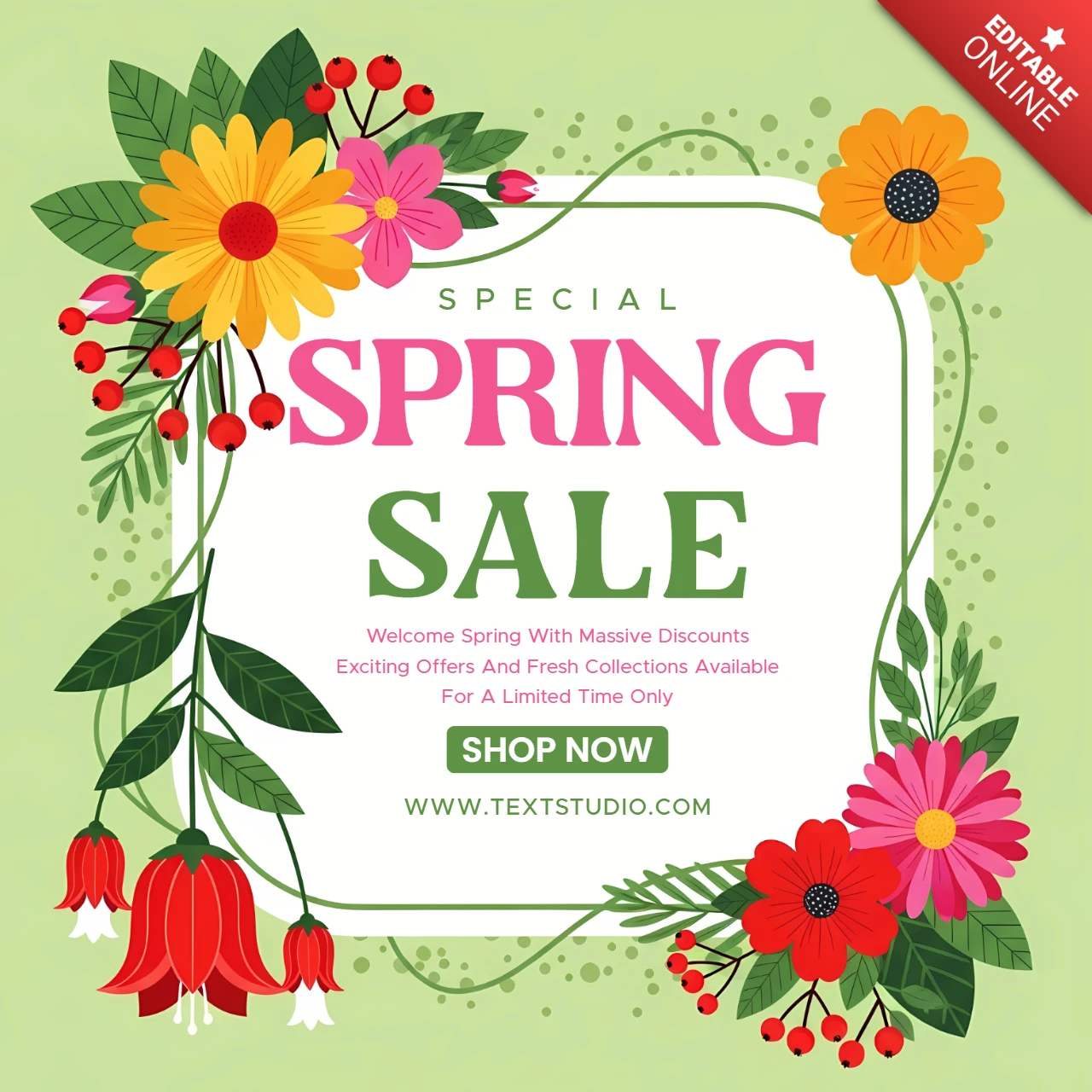 Frühjahrsverkaufs-Blumendesignvorlage für Werbeflyer