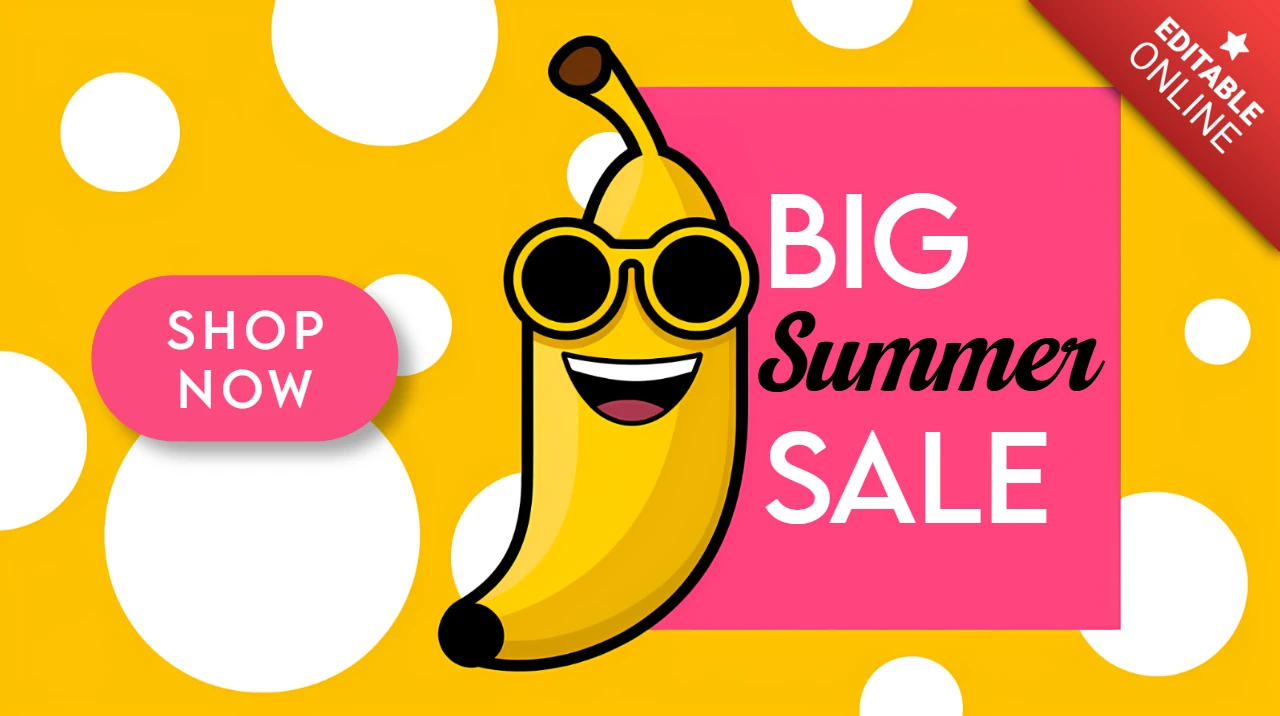 Ontwerpsjabloon voor leuke zomeruitverkoop met speels bananenkarakter