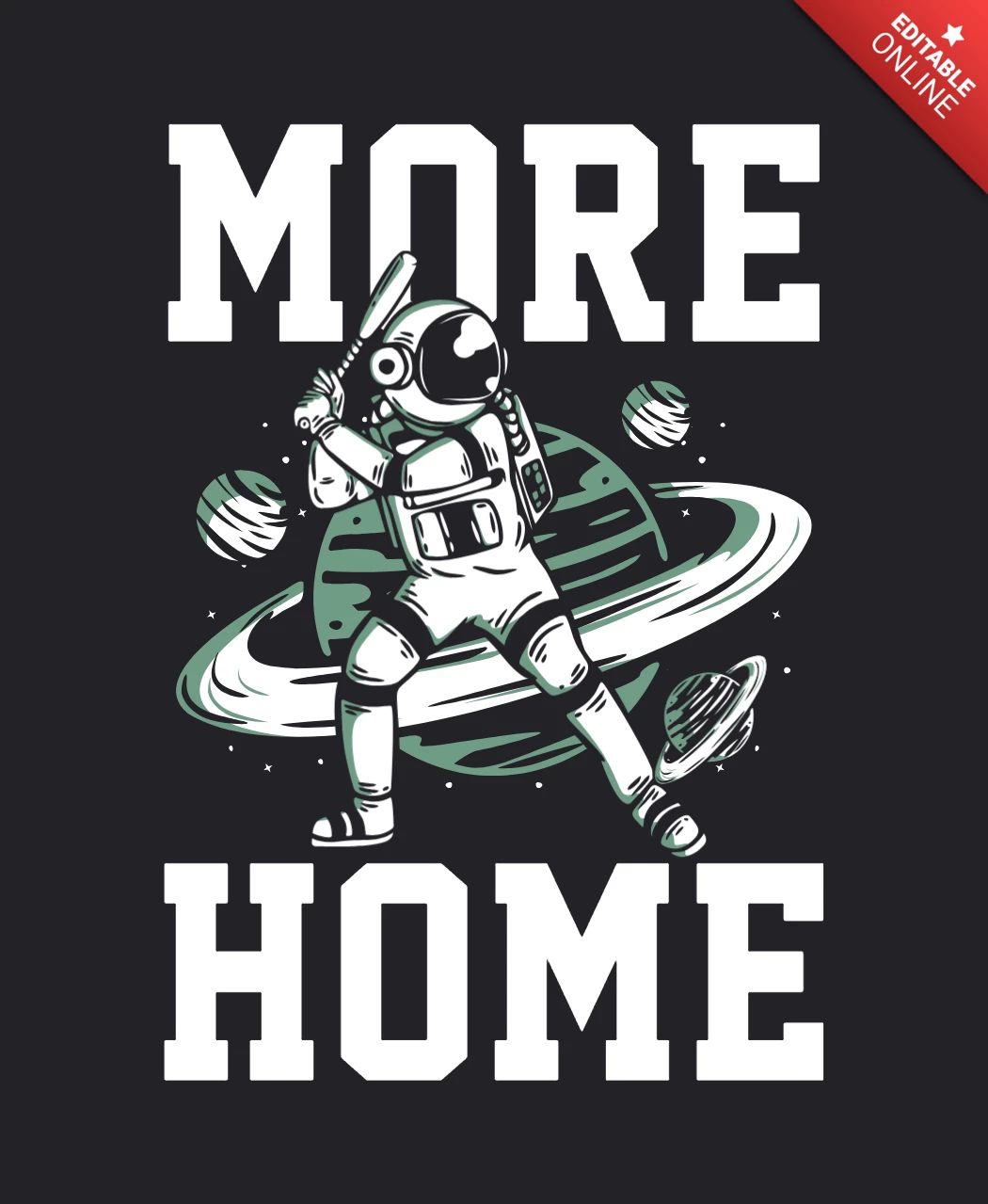 Astronauta jugando plantilla de diseño de camiseta de béisbol