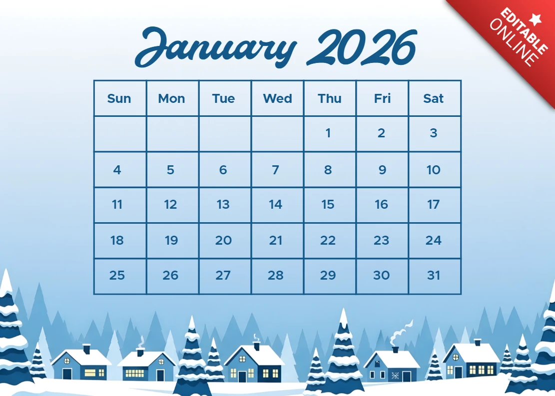 Winterlandschaft Kalender Vorlage Design für 2026