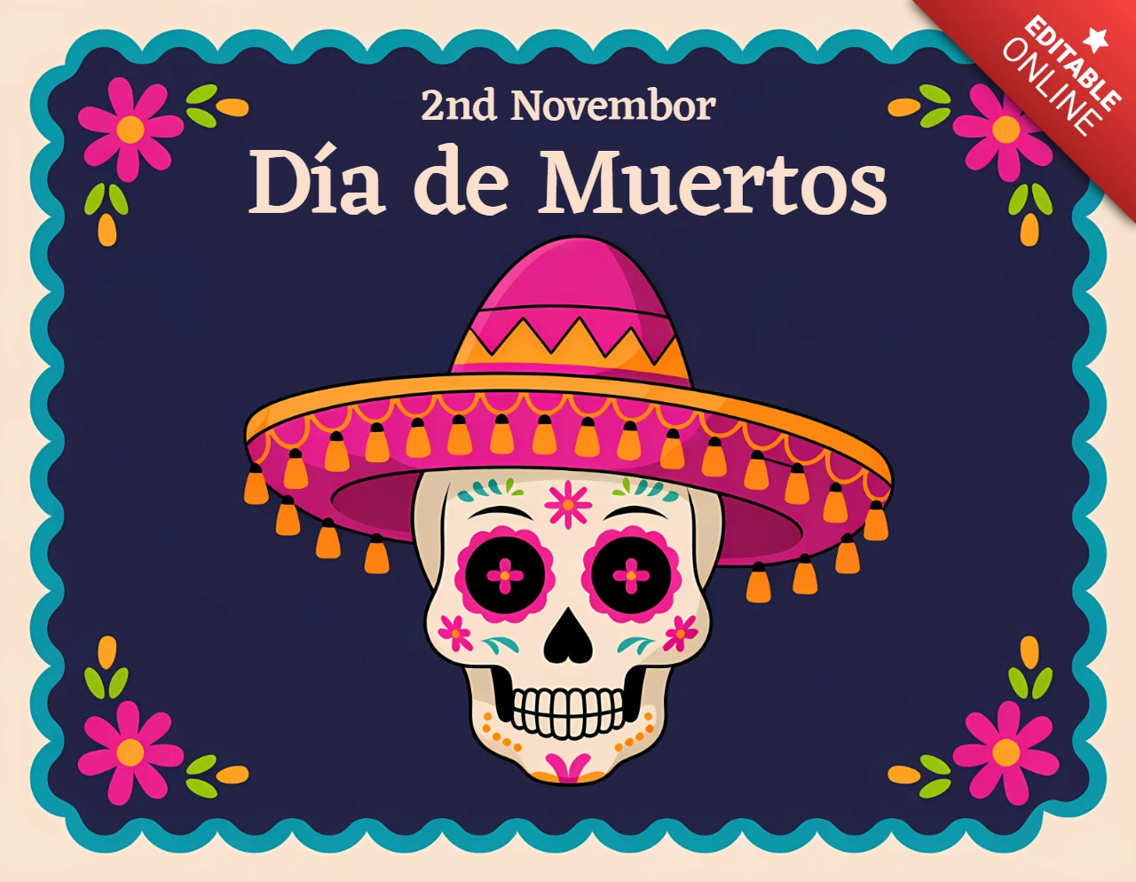 Colorful Día de Muertos Design Template for Festive Greeting Cards