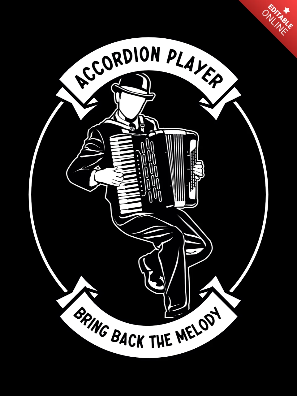 Accordion Musician Man T-Shirt Design Template