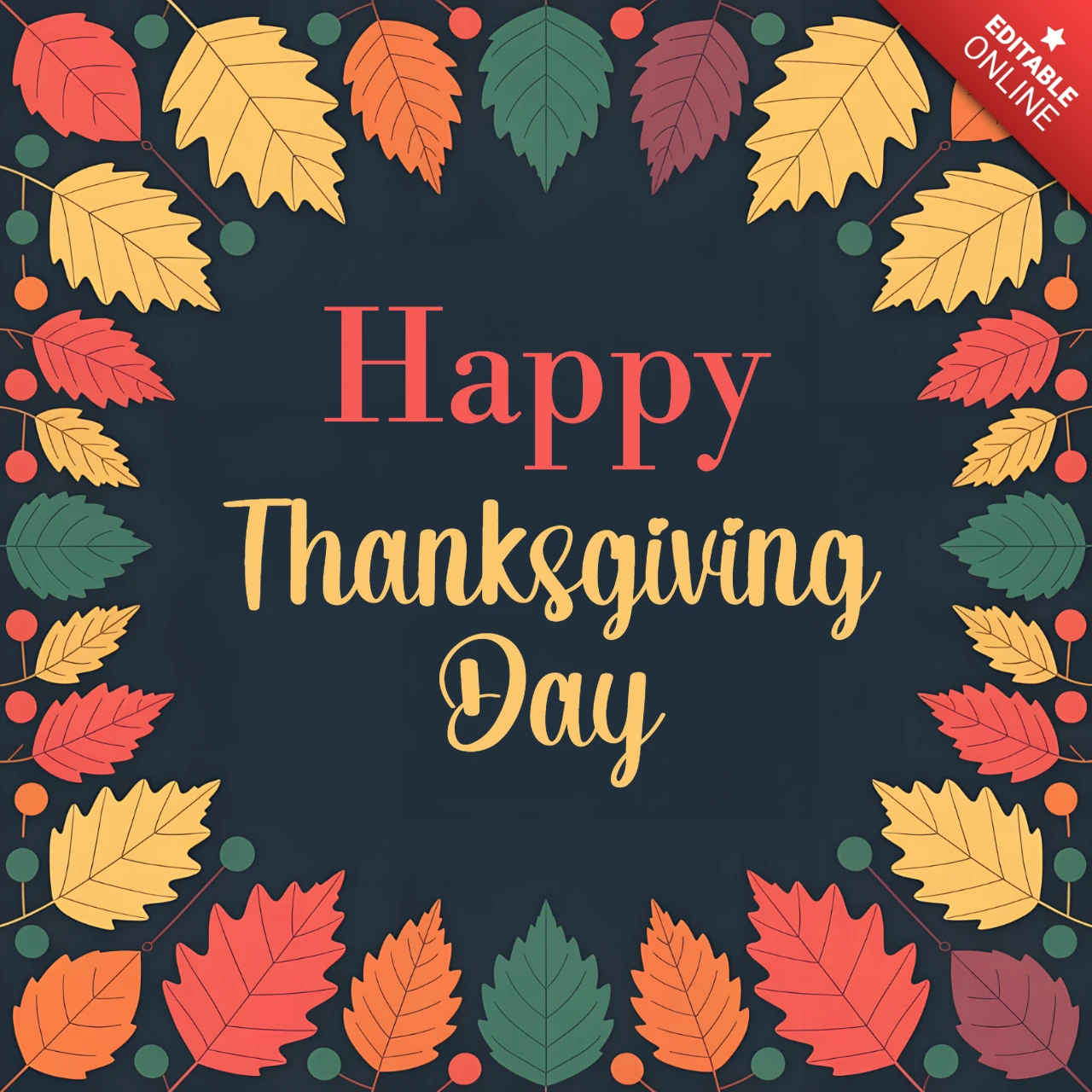 Minimalist Thanksgiving Day Greeting Card Template with Leaf Design