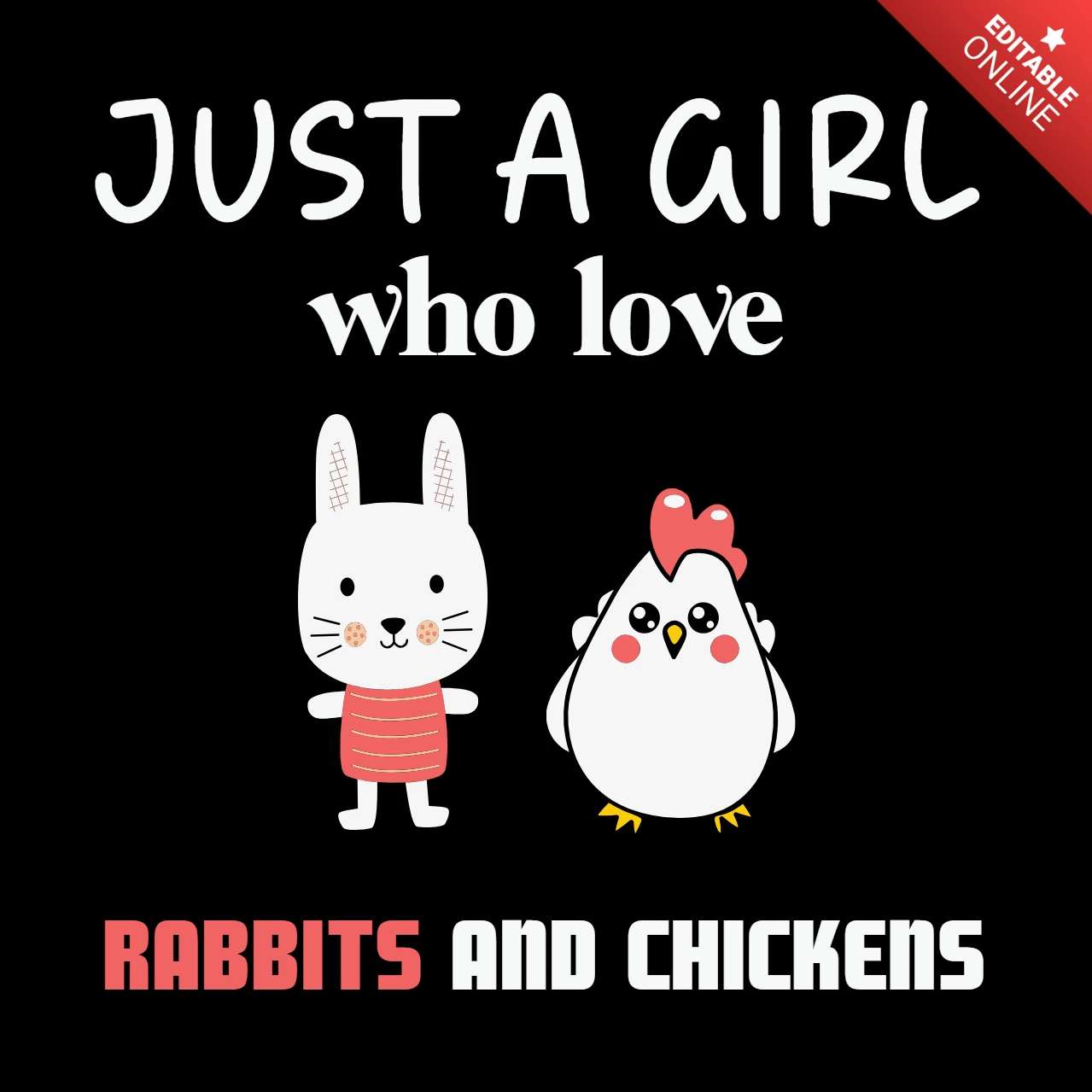 Chica que ama conejos y pollo plantilla de diseño de camiseta